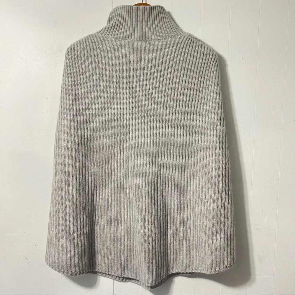 J. McLaughlin Angora Wool Blend Ribbed Poncho Pullover Contemporary Sweater O/S